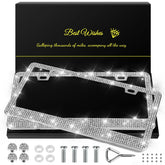 QUANQIUFEI front view of silver bling license plate frame adds stylish shine
