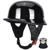quickool front view gloss black helmet showing vintage look and road-legal style