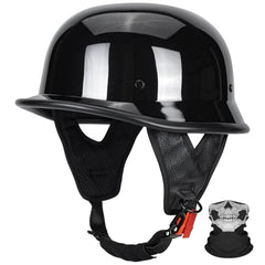 quickool front view gloss black helmet showing vintage look and road-legal style