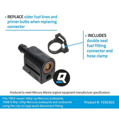 Quicksilver 13563Q3 barb close-up on 5/16" fitting, highlights tight hose seal