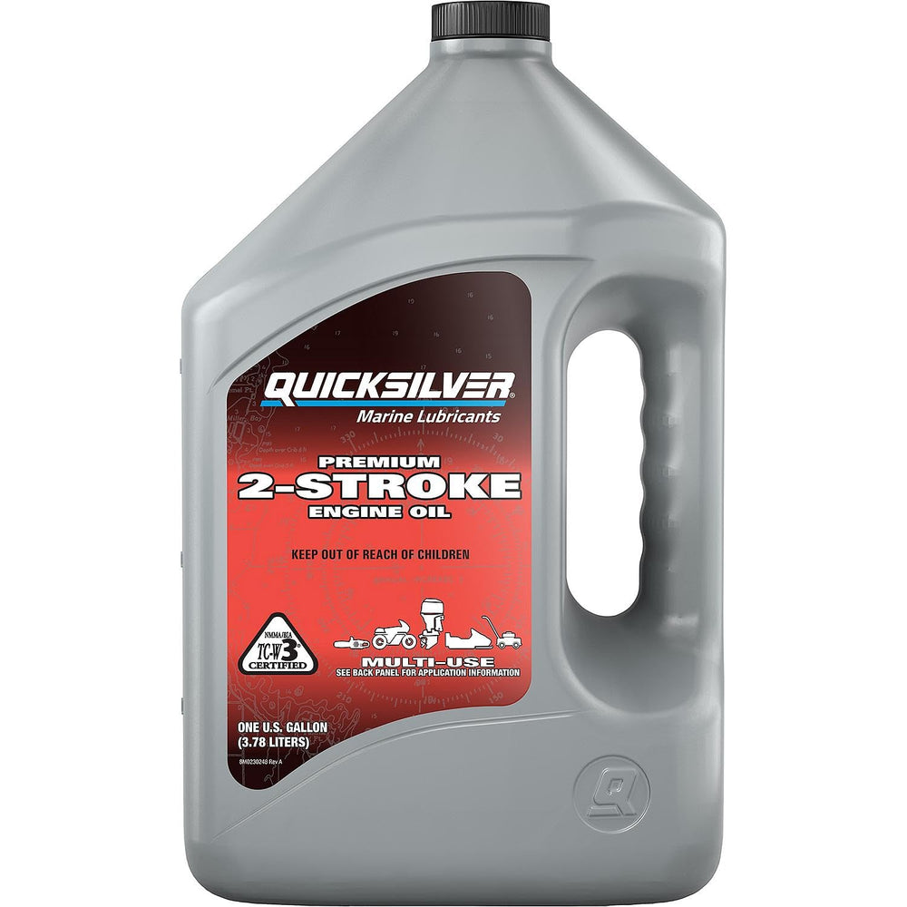 Quicksilver front label on 1 gallon bottle showing product name and TC-W3 protection