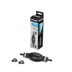 Quicksilver primer bulb installed on fuel line illustrating easy fit and leak prevention