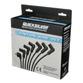 Quicksilver spark plug wire kit front packaging showing complete set and fit benefit