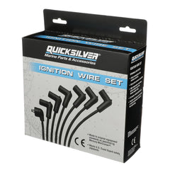 Quicksilver spark plug wire kit front packaging showing complete set and fit benefit