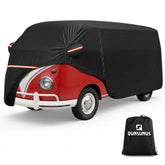 Q QUNSUNUS front view on VW Bus showing full-fit protection and neat hood coverage