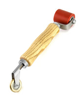 QWORK front view of seam roller showing both silicone and brass wheels for precise seams