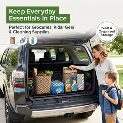 Qyebbk net holding grocery bags to prevent spills and keep trunk organized