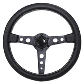 QYMOPAY front view of 14in leather wheel showing sporty design and improved control