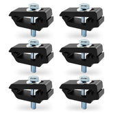 QYMOPAY front view of six black aluminum clamps showing ready-to-install set and durability