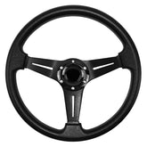 QYMOPAY front view steering wheel showing 6-bolt mount and sporty design benefit precise control