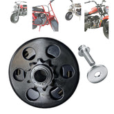 QYMOTO clutch front view showing 10-tooth face and mounting holes, clear replacement fit