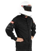 RaceQuip front view jacket showing fit and black styling for confident protection