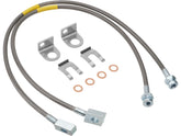 Racewill front brake line kit in packaging showing components and fitment benefits