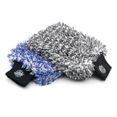 The Rag Company mitt front view showing plush fibers and secure fit, boosts safe cleaning