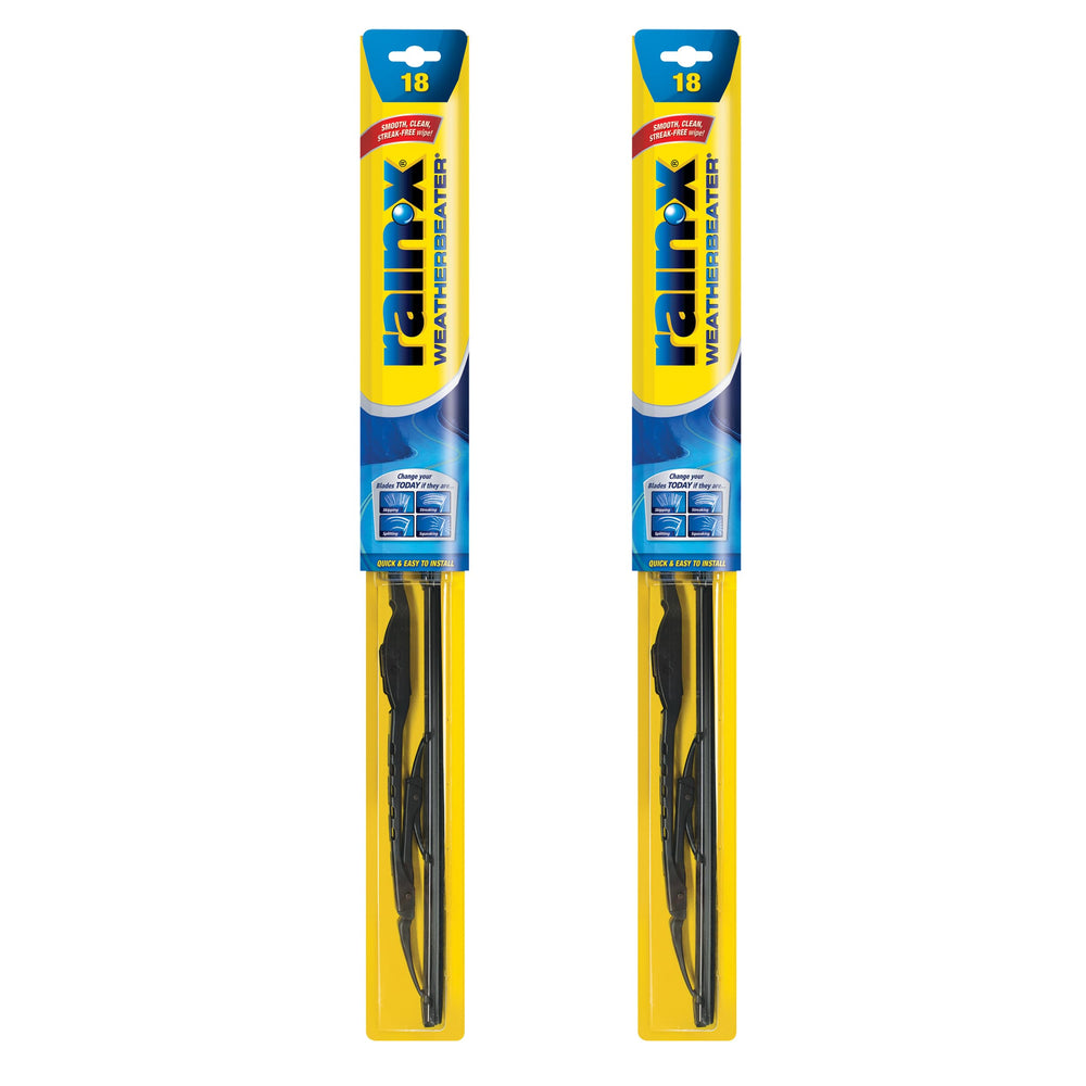 Rain‑X WeatherBeater front packaging showing two 18-inch blades and adapter, reliable replacement