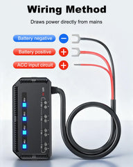 Randpow relay and terminal side view demonstrating secure battery connection