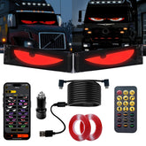 RAOZBE front view of synchronized devil LED eyes showing full-color animation and visibility