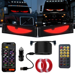 RAOZBE front view of synchronized devil LED eyes showing full-color animation and visibility