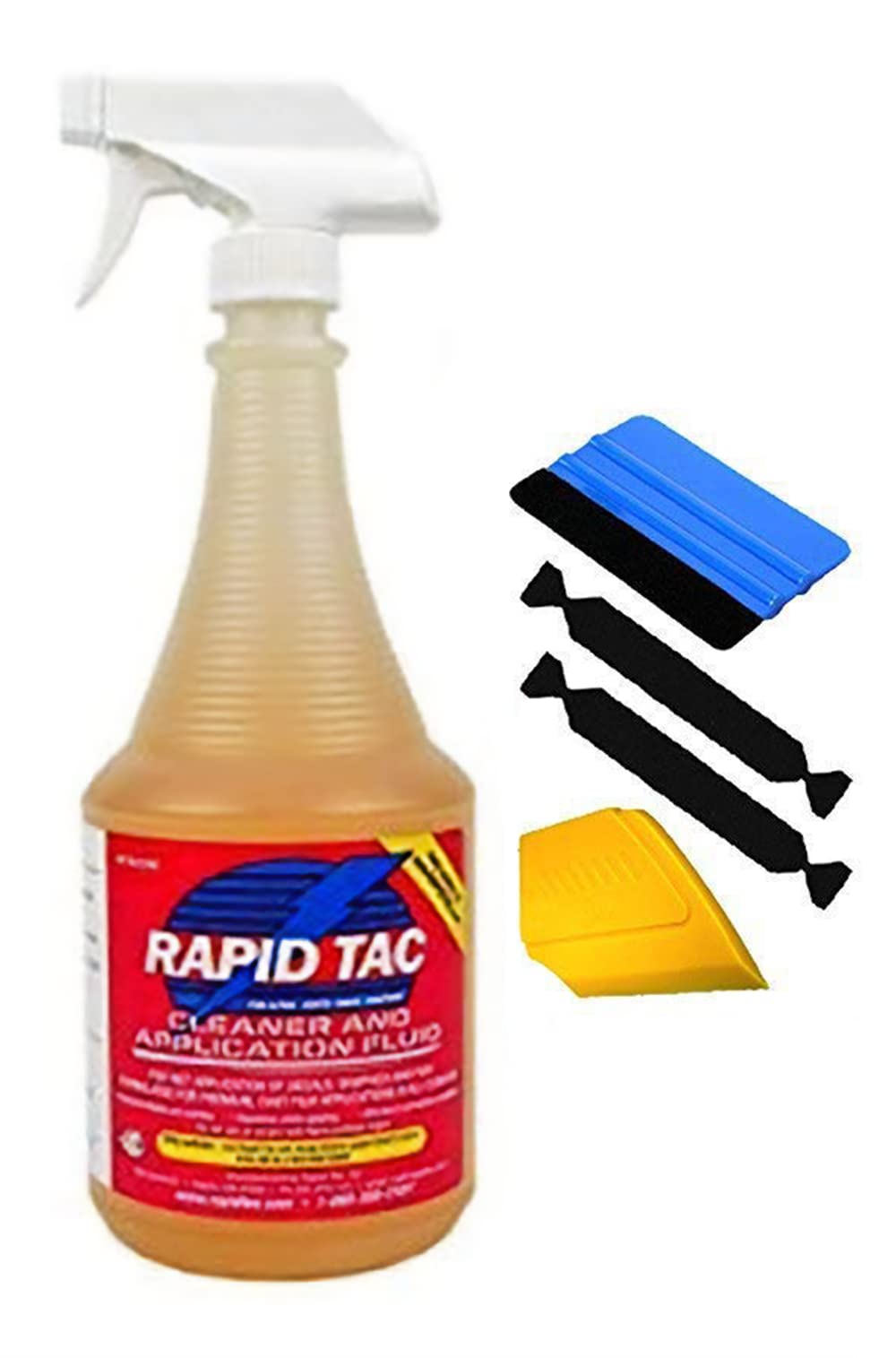 RapidTac 32oz bottle with tools showing clean application and faster vinyl installs