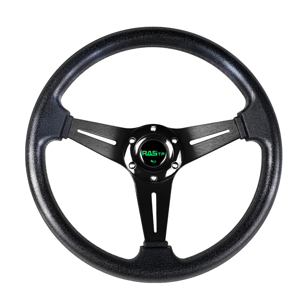 RASTP front view showing black vinyl leather and sporty spokes, improves cabin style