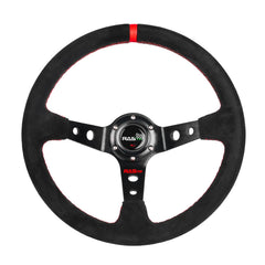 RASTP red suede steering wheel front view showing sporty look and improved grip