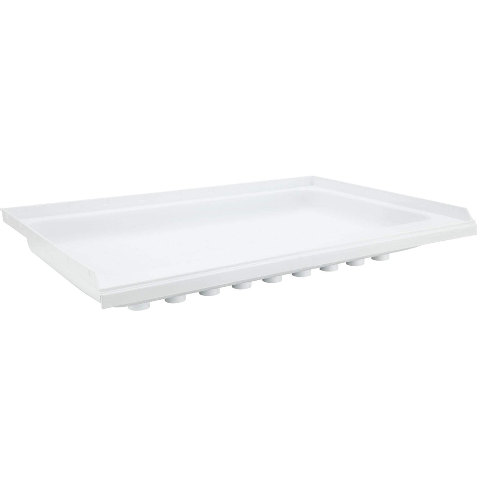 RecPro front view of white shower pan showing full rectangular footprint and containment