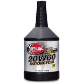 Red Line 20W-60 front label showing product and quart size, clear identification benefit