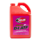 Red Line 30505 D4 synthetic ATF one-gallon front view showing clear branding and container benefits