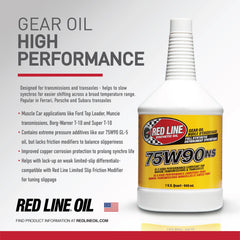 Red Line 75W90 close texture shot highlighting synthetic clarity and stability