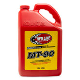 Red Line MT-90 front label showing product identity and gallon size, clear benefit