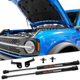 Redline Tuning hood open on Bronco showing clear engine access benefit