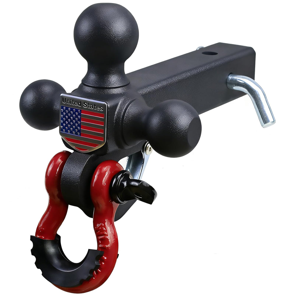 REDTEE front view showing three fixed balls and receiver mount for versatile towing