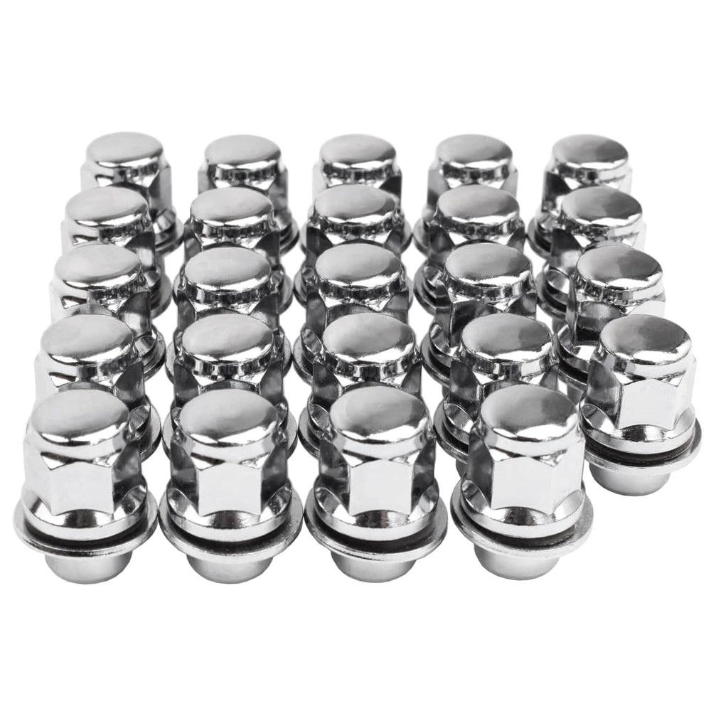 Reeauto lug nuts front view showing 24-piece chrome set and secure fit benefit