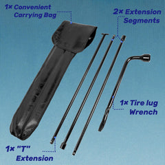 Reeauto close-up of jack handle showing sturdy powder-coated steel construction
