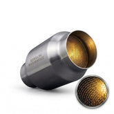 Reejim front view compact catalytic converter showing inlet and outlet for easier fit