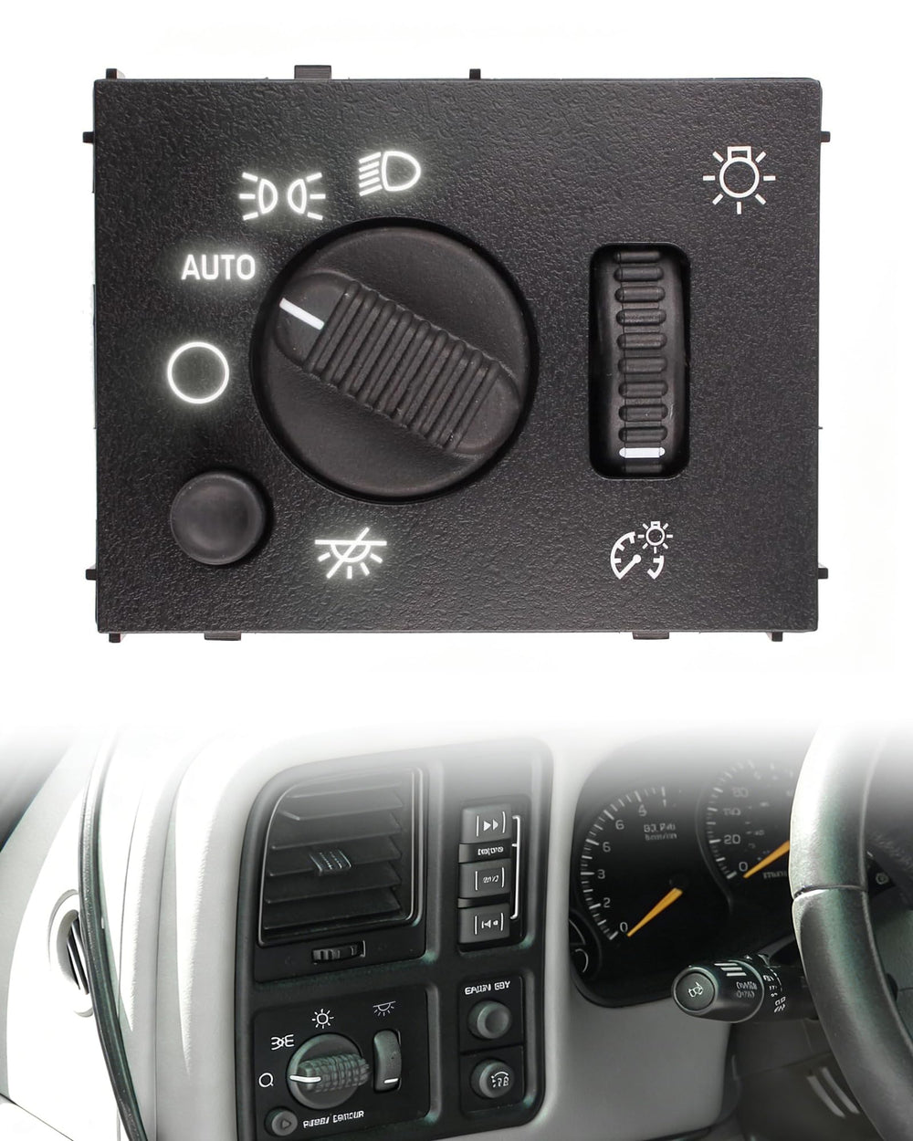 Reeoutdoor front view headlight switch showing knob and markings, clear function restoration