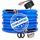 REHOSEUP front packaging of 50ft heated hose showing length and features for reliable water