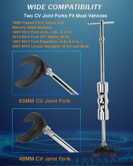 ReluxGo 63mm and 48mm CV joint forks closeup showing fit options and robust steel construction