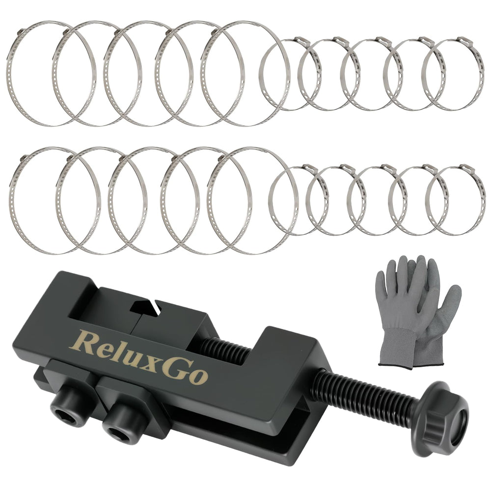ReluxGo front view of plier and 20 clamps showing complete kit for quick repairs