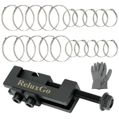 ReluxGo front view of plier and 20 clamps showing complete kit for quick repairs