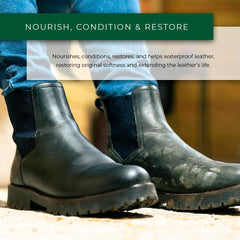 Applying Renapur to a leather shoe to restore suppleness and protection