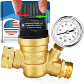 Renator regulator front view showing brass body and adjustment knob, ensures durable protection