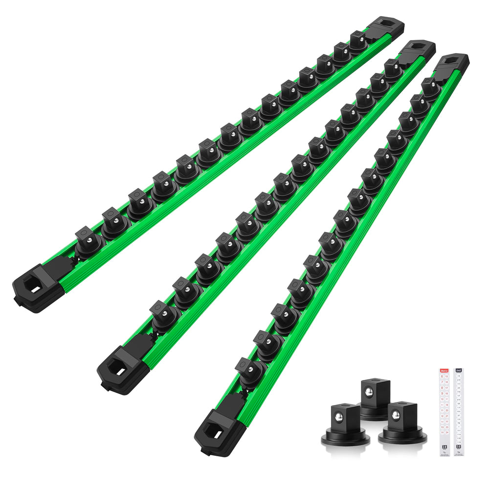 Reniteco front packaging showing all three magnetic socket rails and included clips, clear kit overview