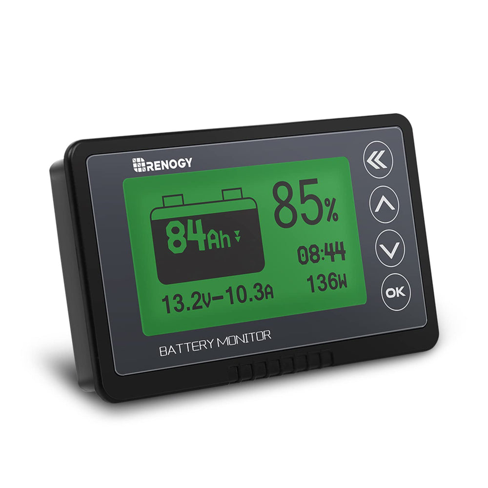 Renogy front display showing voltage and current, clear readings for easier monitoring