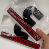 REOPEAI front view of black red Cummin turbo emblem showing crisp logo and quality finish