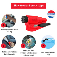 resqme attached to sun visor for immediate reach in emergencies