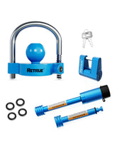 RETRUE coupler lock front view showing blue finish and strong fit benefit