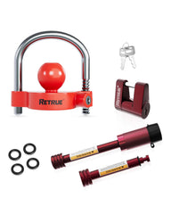 RETRUE package front view showing full red keyed-alike lock set and benefits