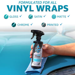 Rev Auto being wiped on vinyl close-up, shows gentle cleaning and hydration