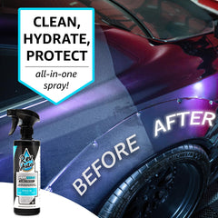 Rev Auto bottle spraying onto wrap demonstrating easy application and quick cleaning